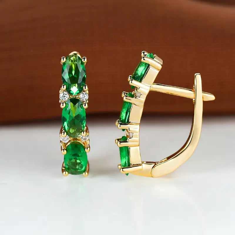 Aretes de Aro Oro Esmeralda Vertical