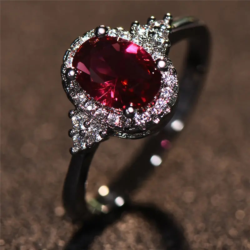 Anillo Halo Plata Rubí