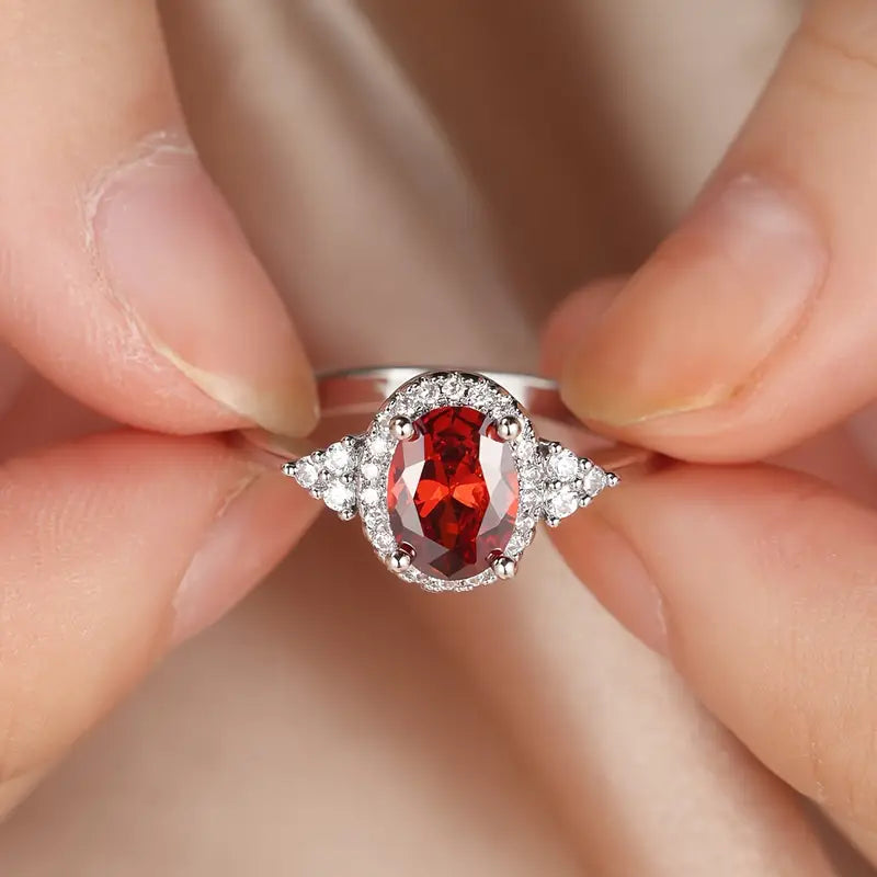 Anillo Halo Plata Rubí