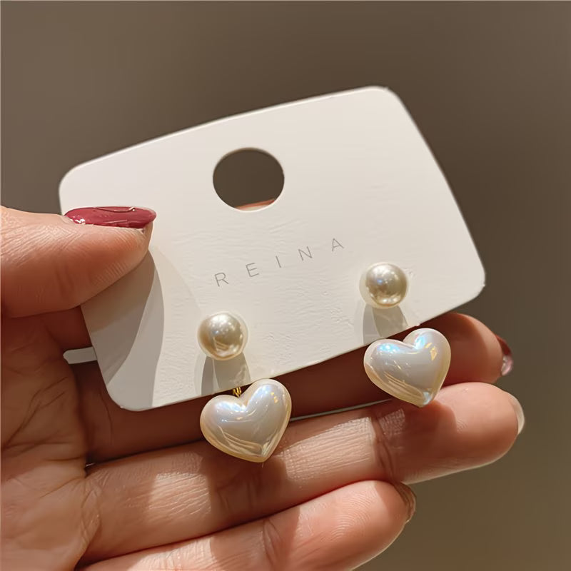 Aretes de Perla de Corazón Double