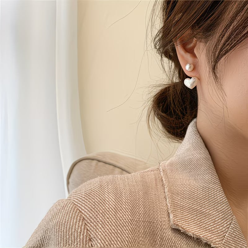 Aretes de Perla de Corazón Double