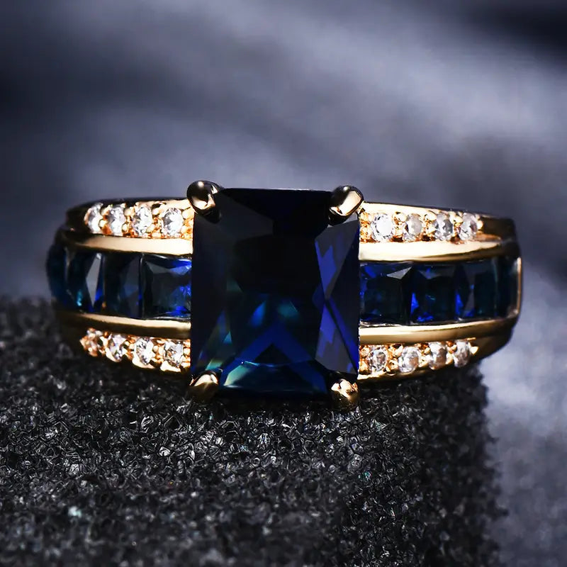 Anillo Cuadrado Oro Zafiro Cut
