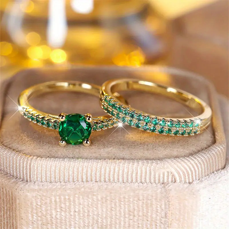 Set de Anillos Esmeralda Serena Duo | Oro