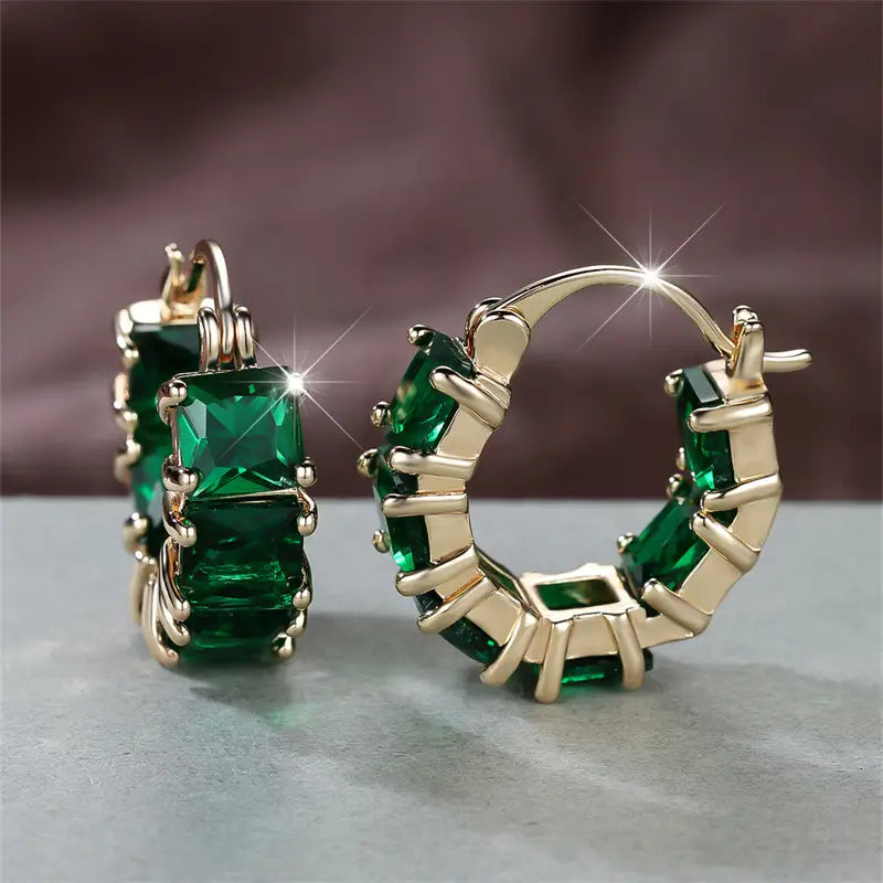 Aretes de Aro Gruesos Oro Esmeralda