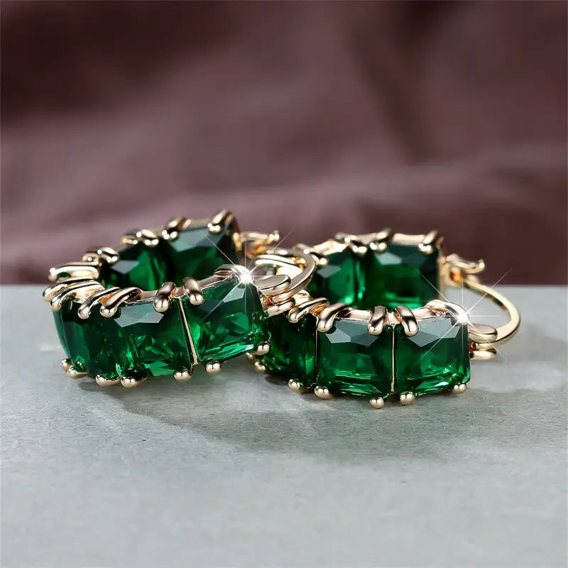 Aretes de Aro Gruesos Oro Esmeralda