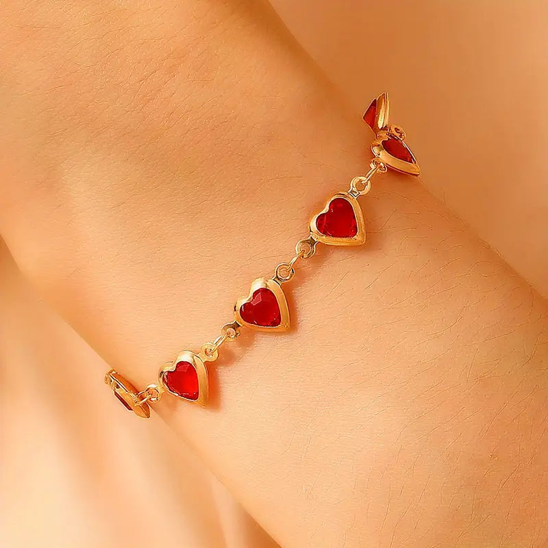 Pulsera de Corazón de Cadena Oro Rubí