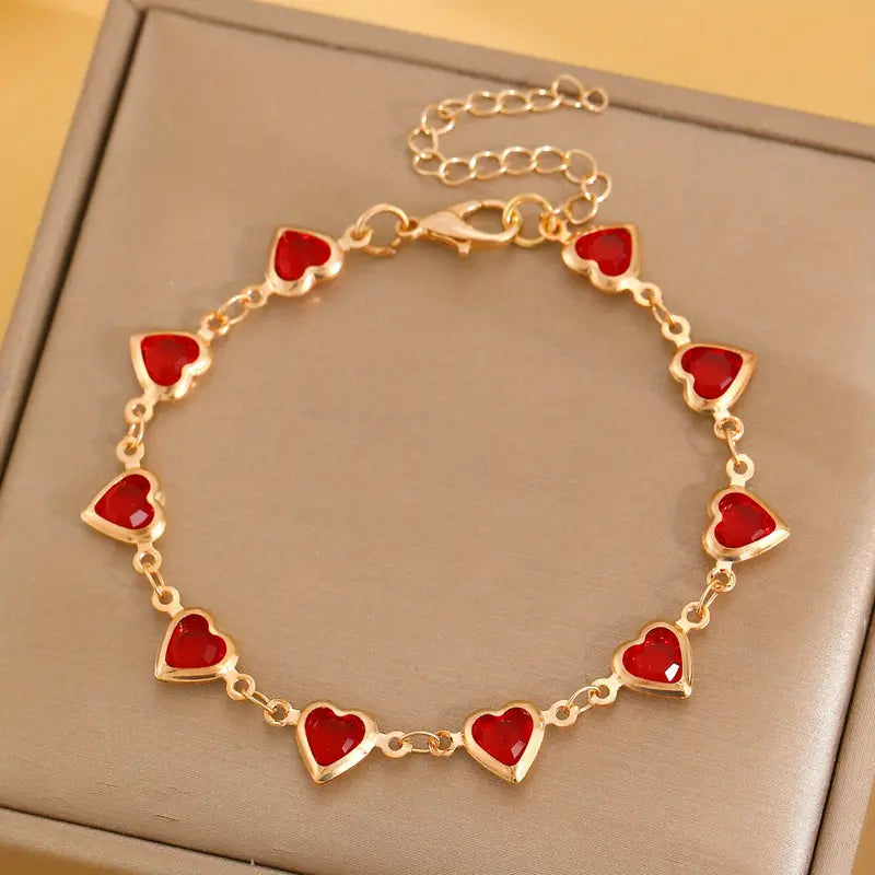 Pulsera de Corazón de Cadena Oro Rubí