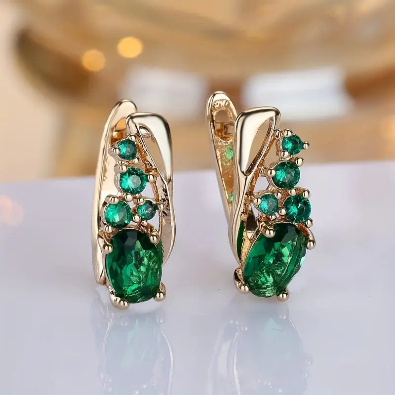 Aretes Colgantes de Racimo Oro Esmeralda