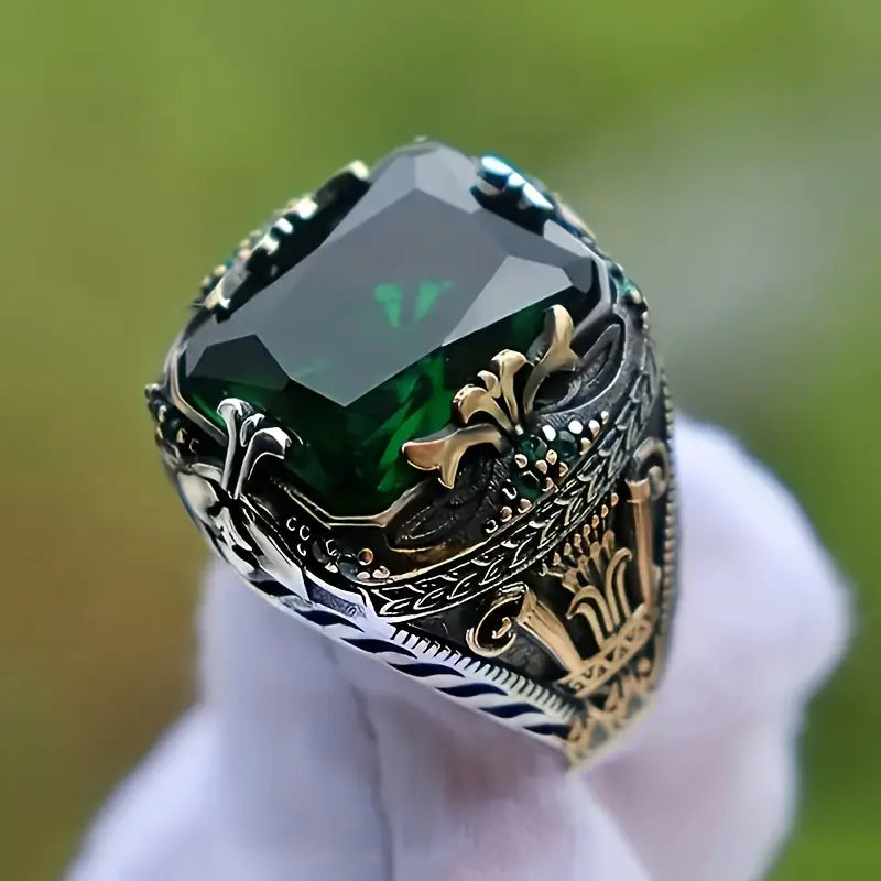 Anillo Vintage Plata Esmeralda