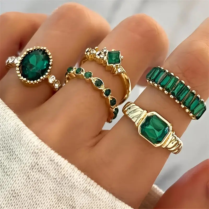 Set de Anillos Oro Esmeralda