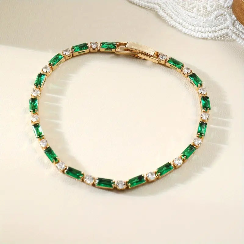 Pulsera Tennis Oro Esmeralda Alternating