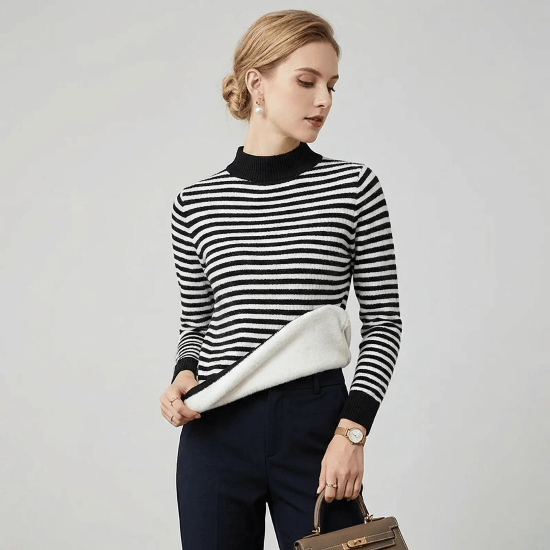 Striped Ribbed Turtleneck Sweater