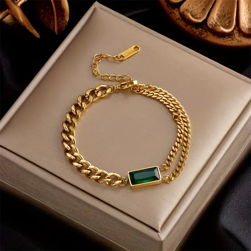 Pulsera de Barra de Cadena Oro Esmeralda
