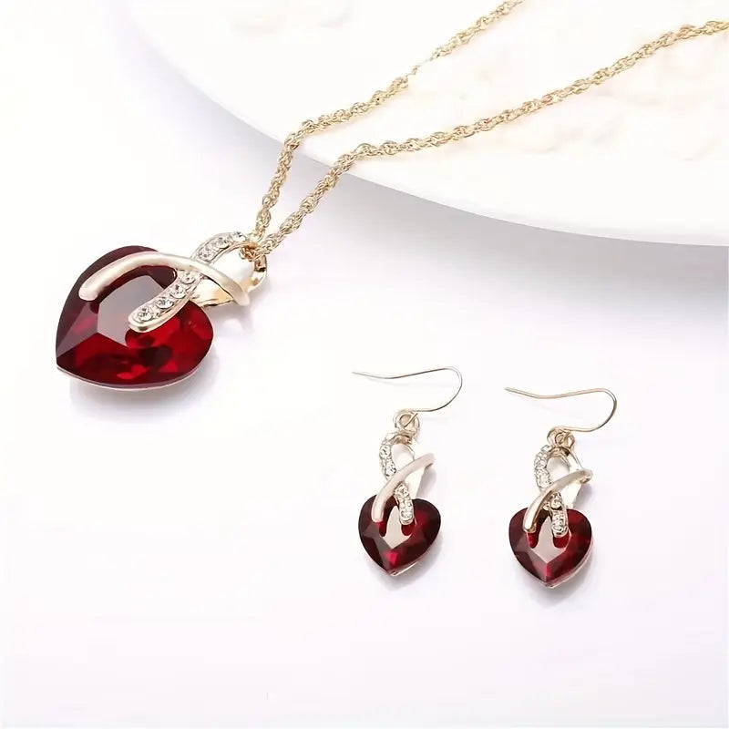 Set de Joyas Trenzado de Corazón Oro Rubí