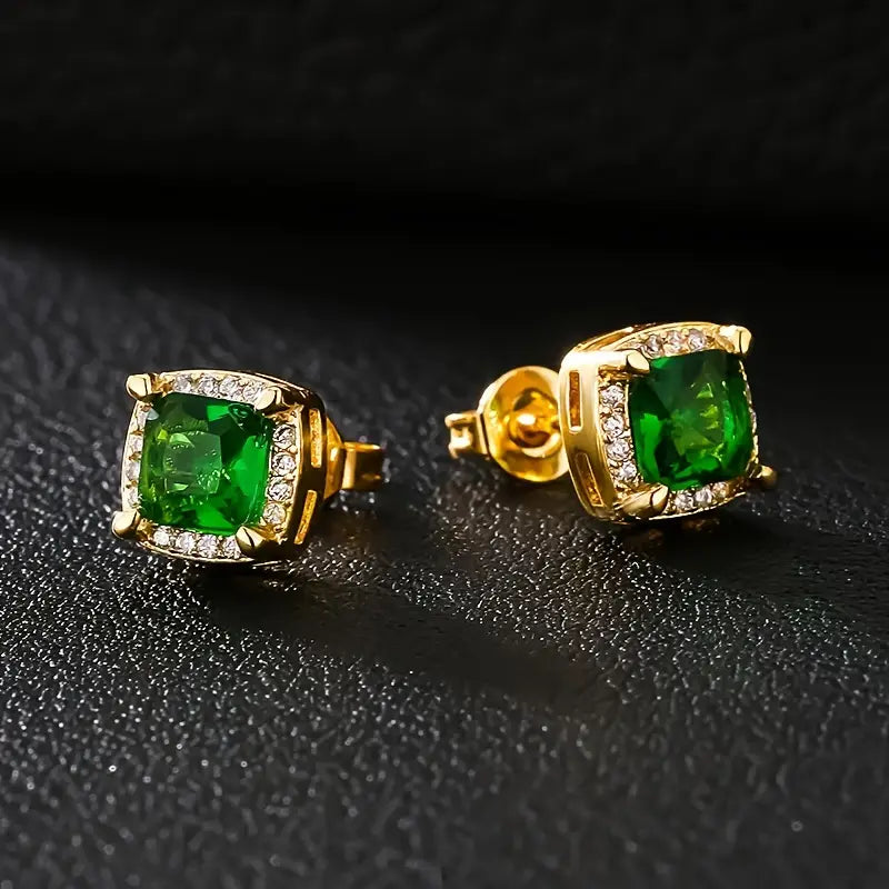 Aretes de Botón Halo Oro Esmeralda