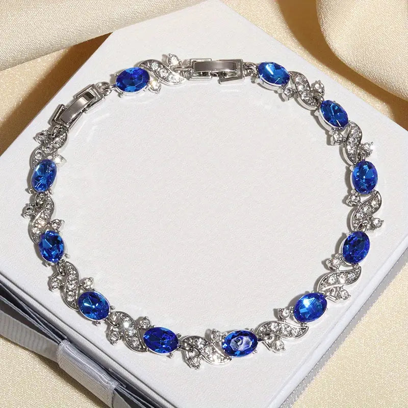 Pulsera Floral de Eslabón Plata Zafiro