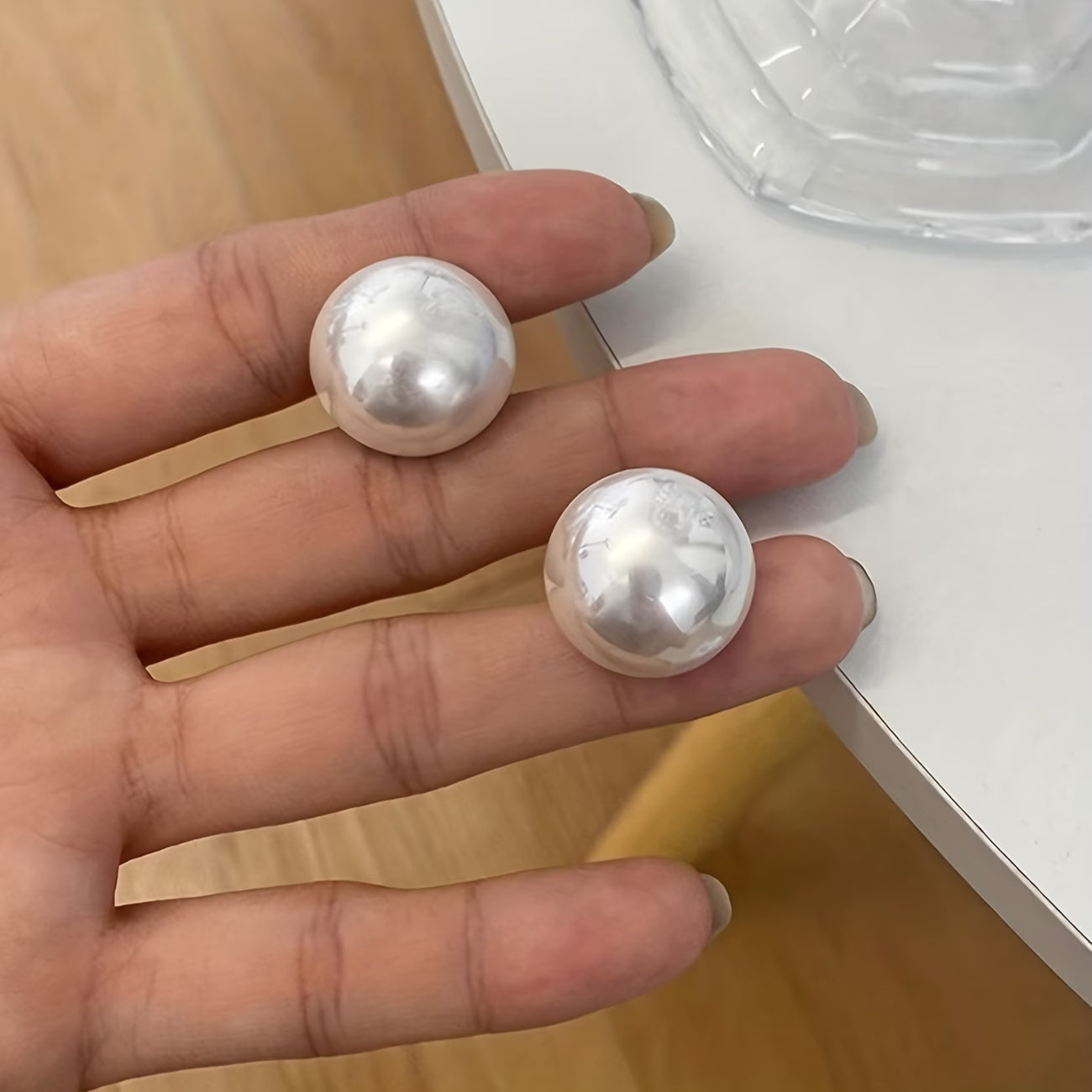 Aretes de Botón Llamativos de Perla