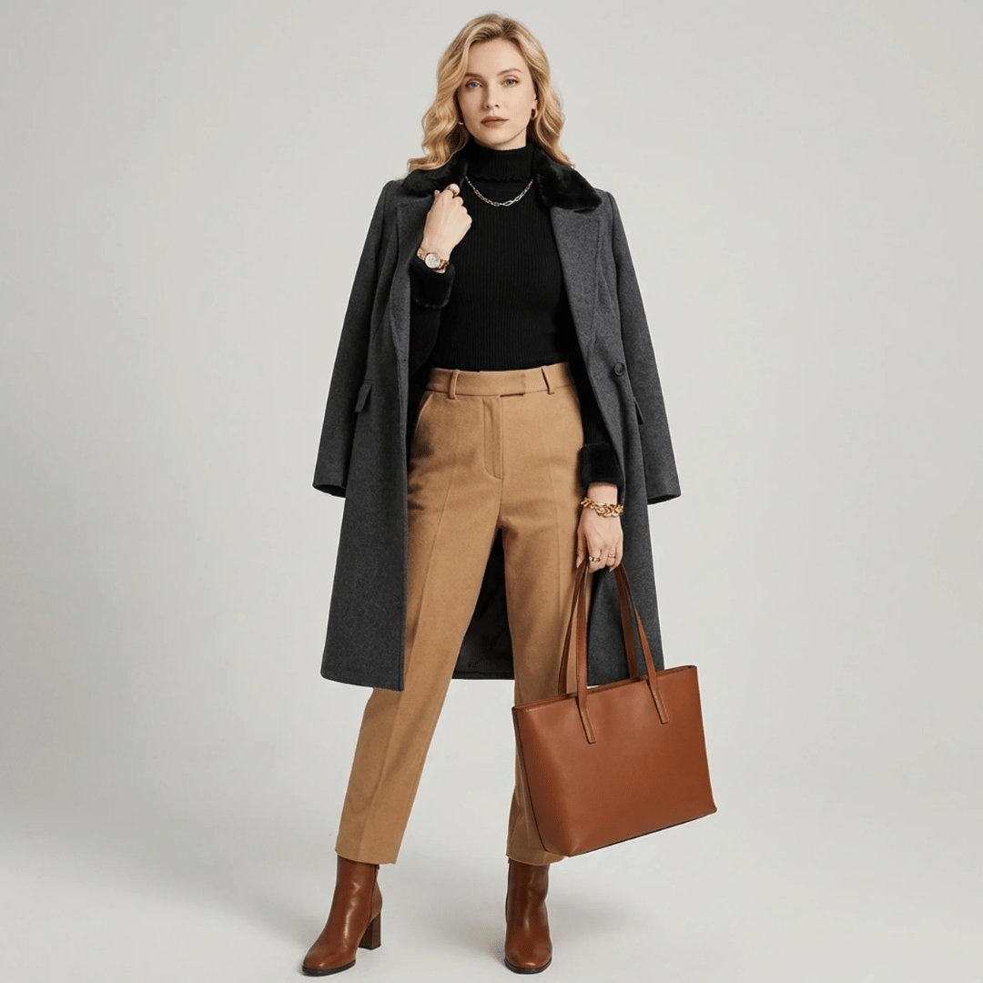 Ribbed Turtleneck Top with Brushed Lining