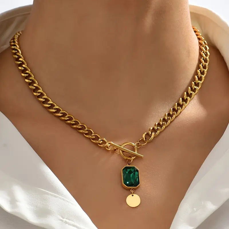 Collar de Cadena Oro Esmeralda
