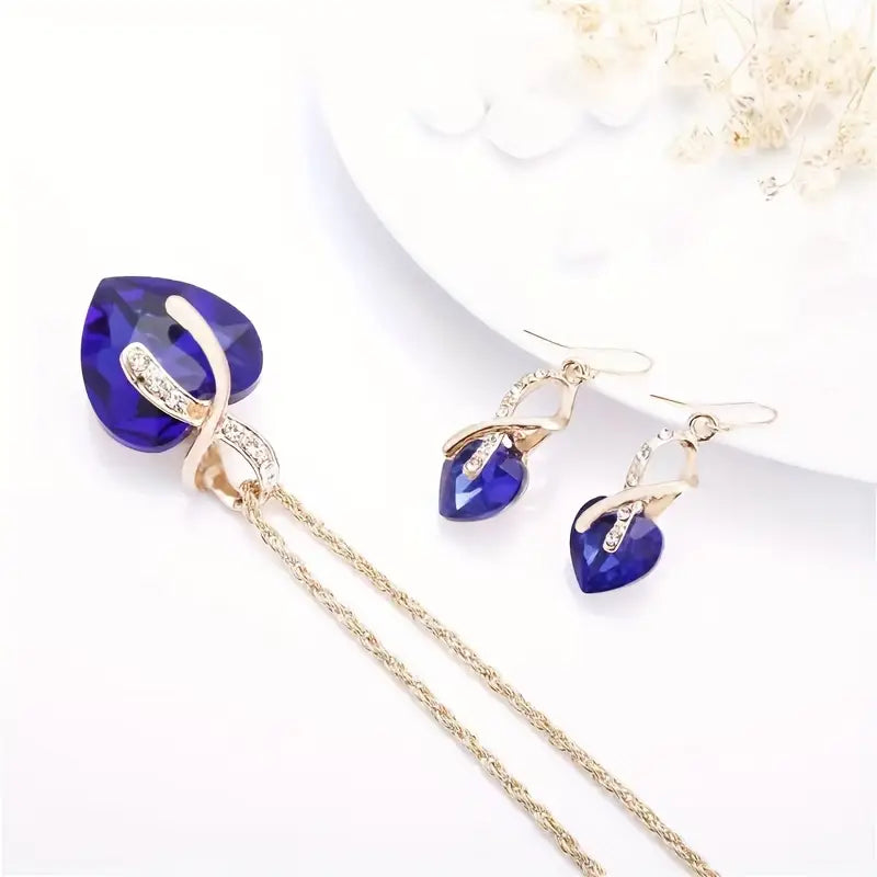 Set de Aretes de Corazón Oro Zafiro Necklace
