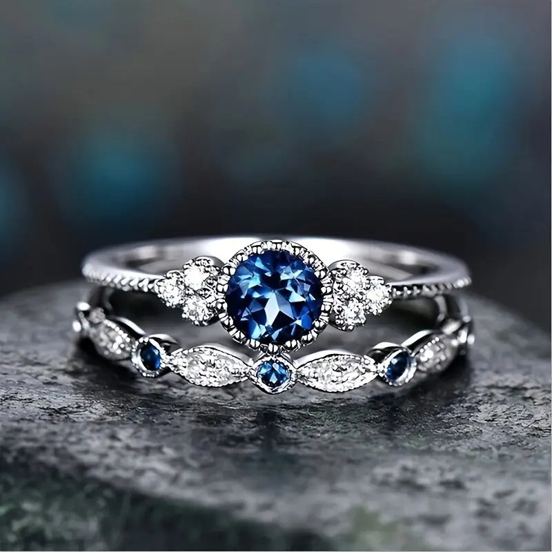 Anillo Halo Plata Zafiro