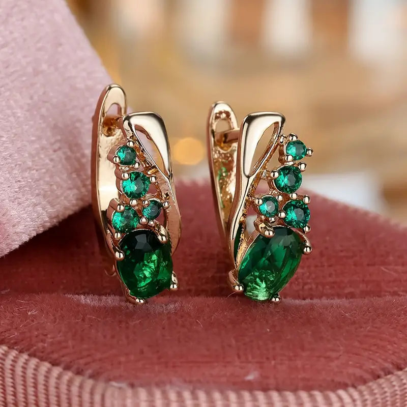 Aretes Colgantes de Racimo Oro Esmeralda