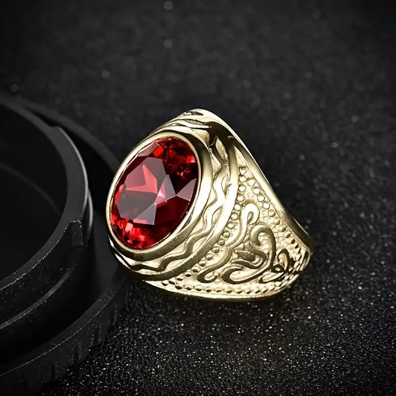 Anillo Oro Rubí Engraved
