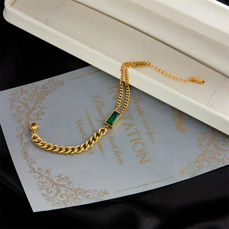 Pulsera de Barra de Cadena Oro Esmeralda