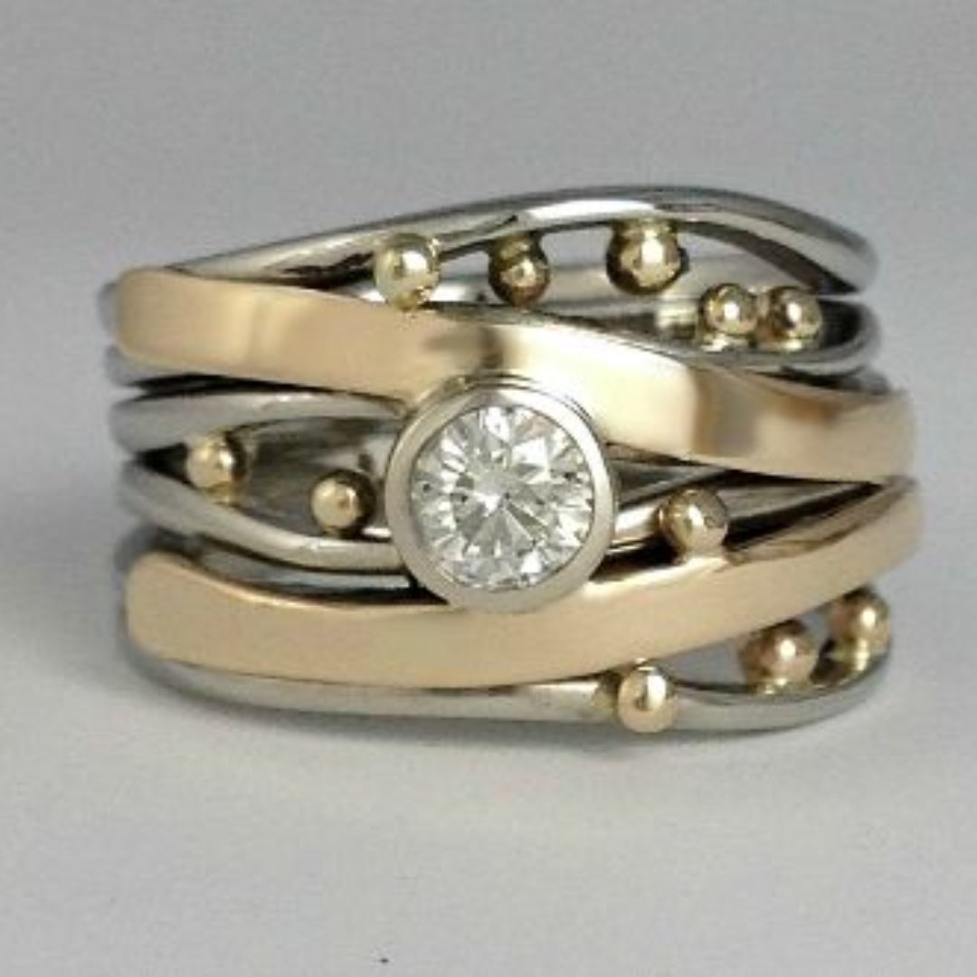 Anillo con Bisel Plata Oro Wrap