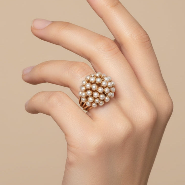Anillo Elegante de Perla Oro Inlaid