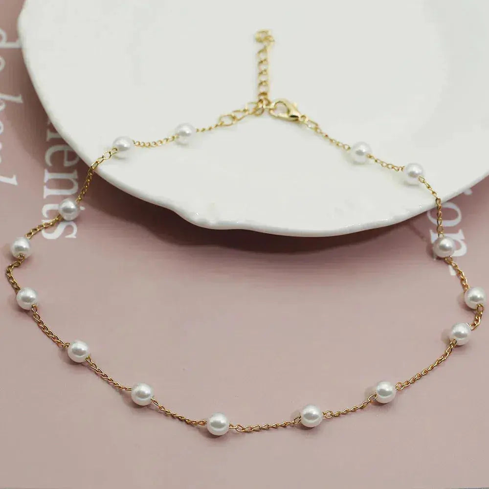Collar de Perla de Cadena Oro Spaced