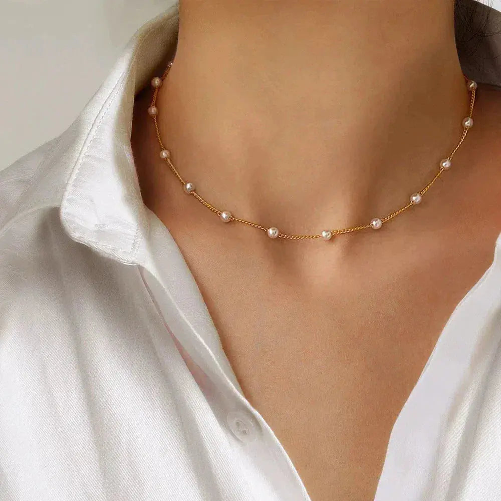 Collar de Perla de Cadena Oro Spaced