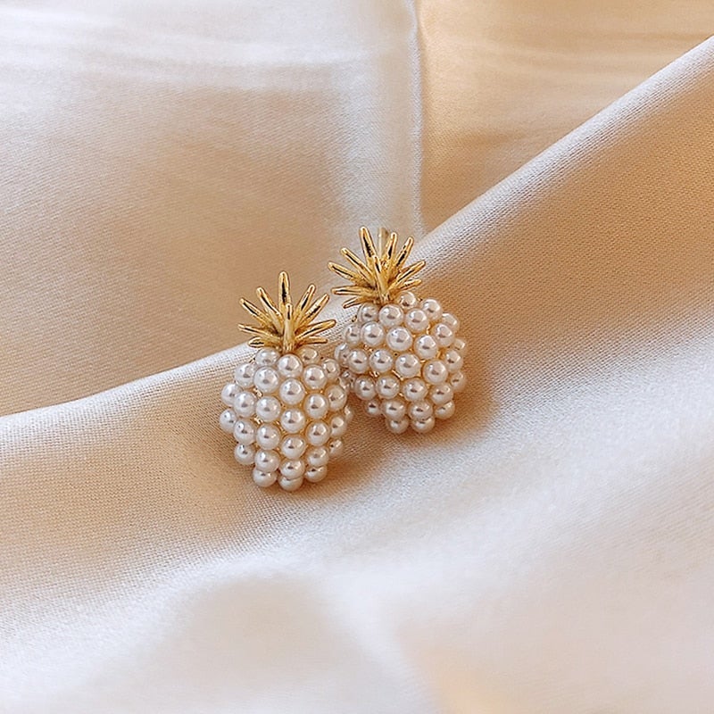 Aretes de Botón de Racimo de Perla Oro
