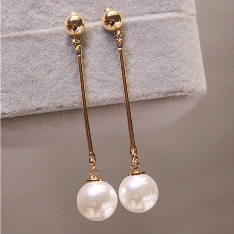 Aretes Colgantes de Perla Oro Long