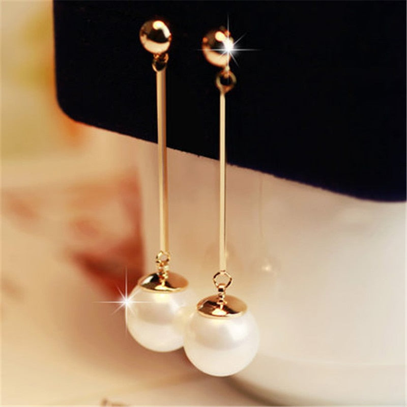 Aretes Colgantes de Perla Oro Long