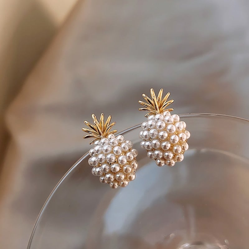 Aretes de Botón de Racimo de Perla Oro