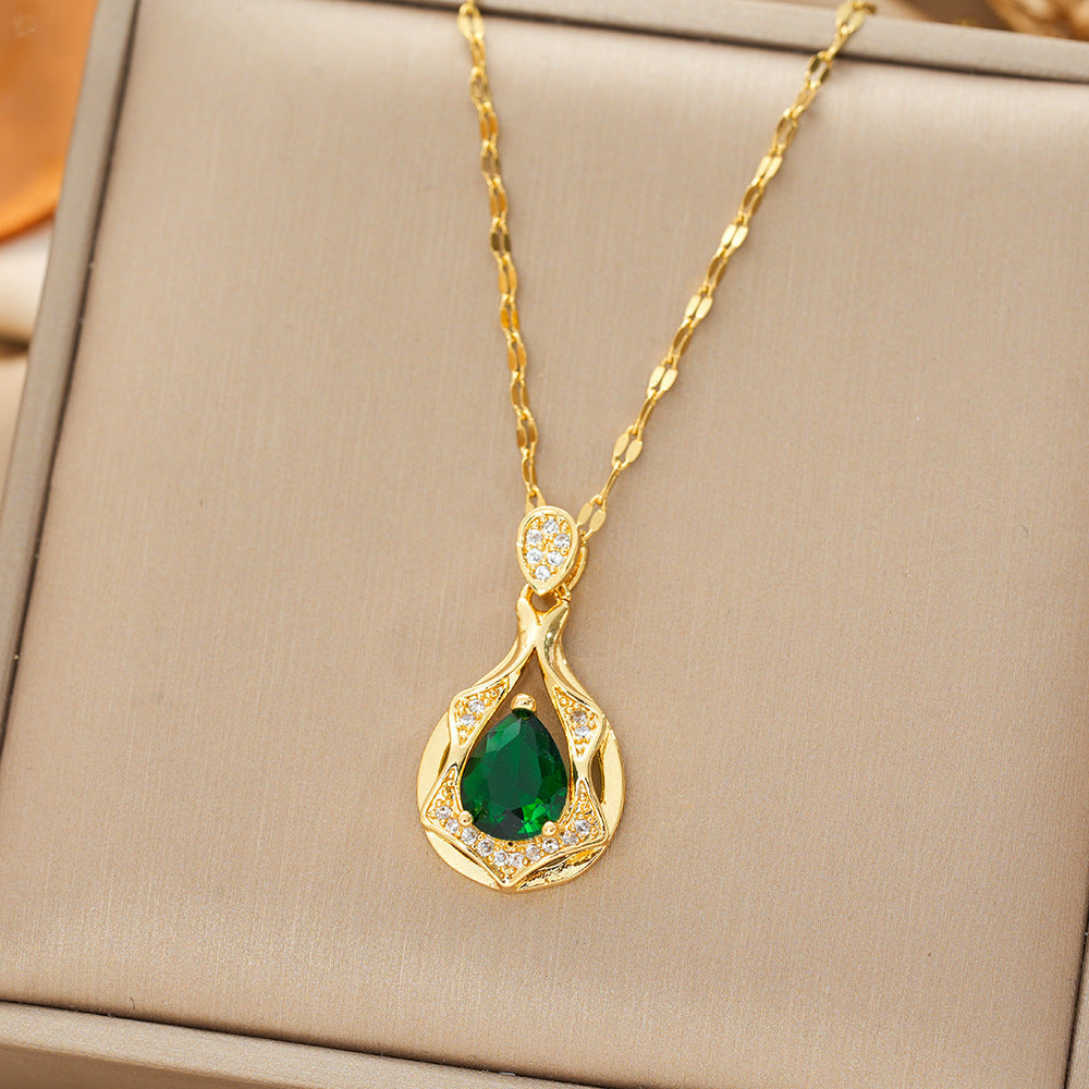 Collar con Colgante de Lágrima Oro Esmeralda
