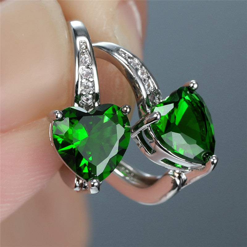 Aretes de Aro de Corazón Plata Esmeralda