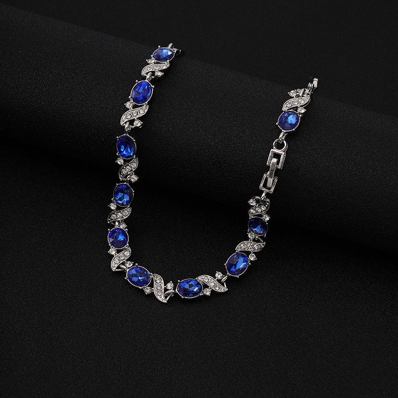 Pulsera Floral de Eslabón Plata Zafiro