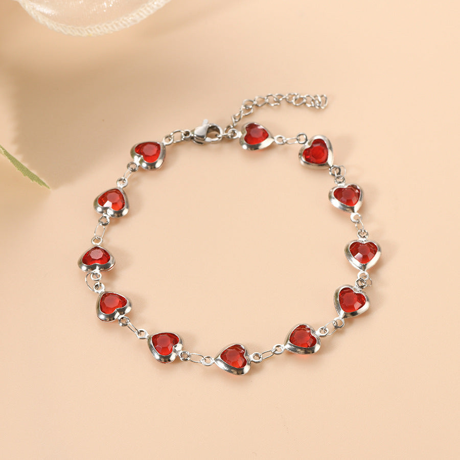 Pulsera de Corazón de Cadena Plata Rubí