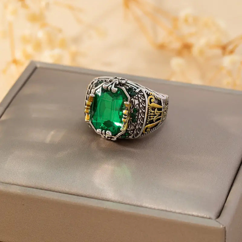 Anillo Vintage Plata Esmeralda