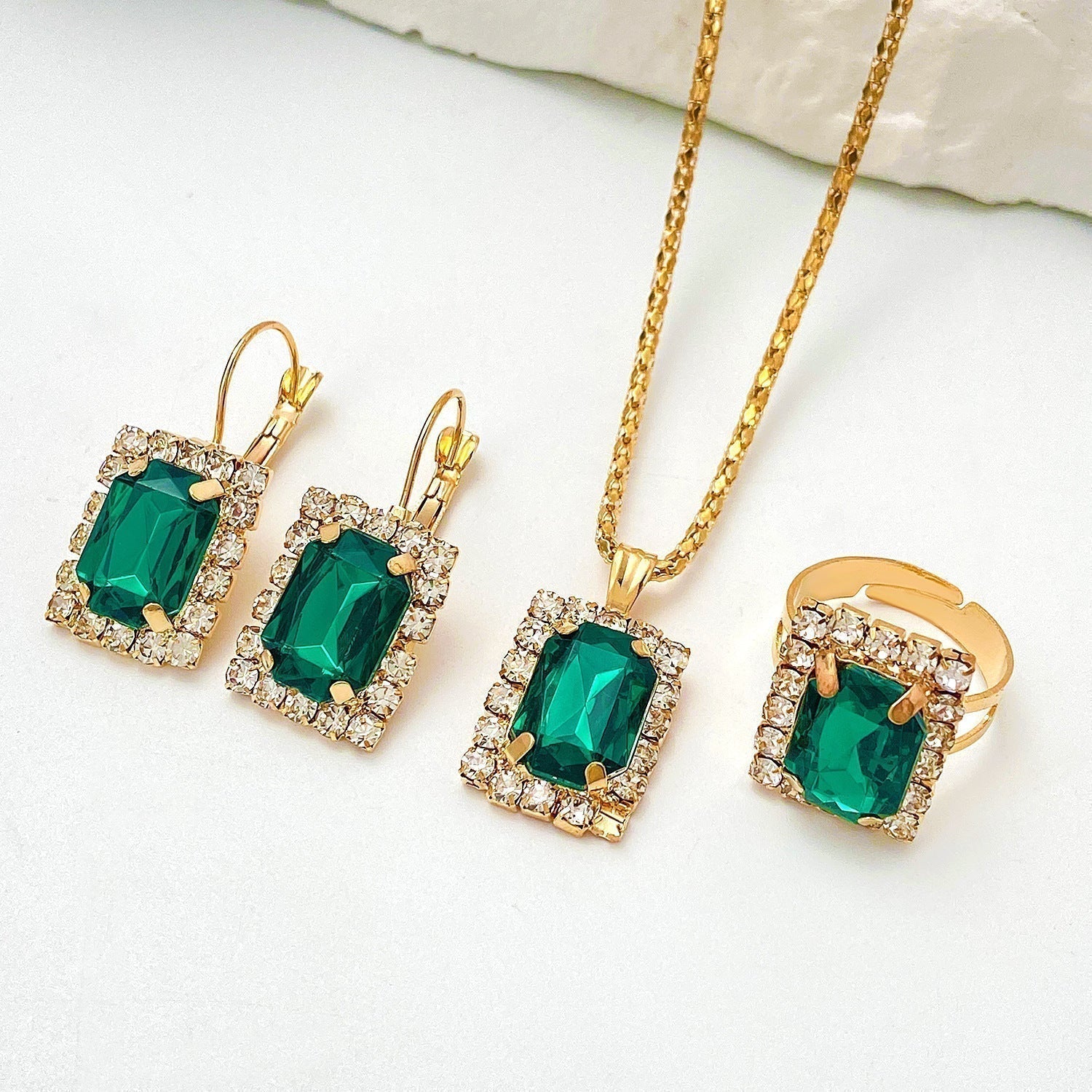 Set de Joyas Oro Esmeralda Rectangular