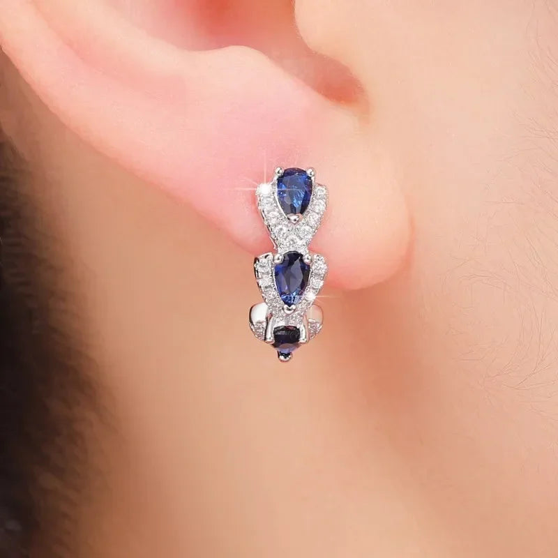 Aretes de Aro Halo Plata Zafiro