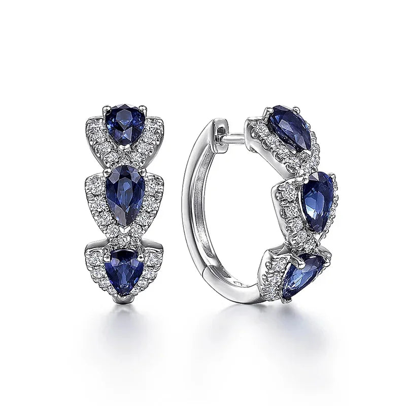 Aretes de Aro Halo Plata Zafiro