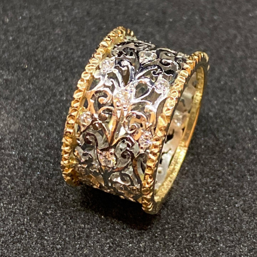 Anillo de Banda Plata Oro Ornate