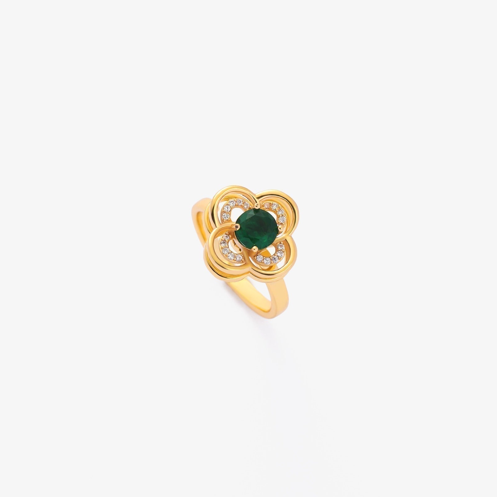 Anillo en Flor Oro Esmeralda