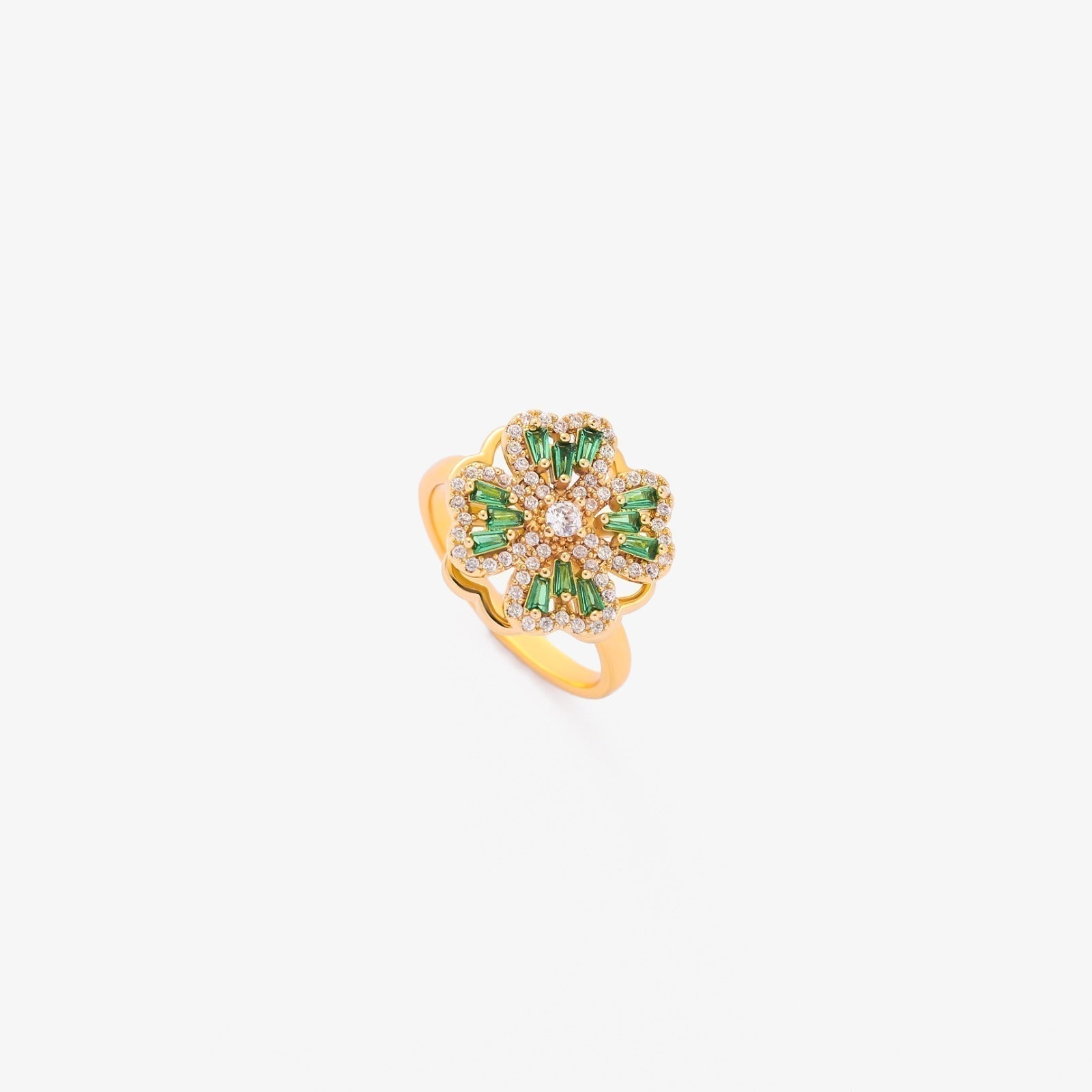 Anillo Floral Oro Esmeralda