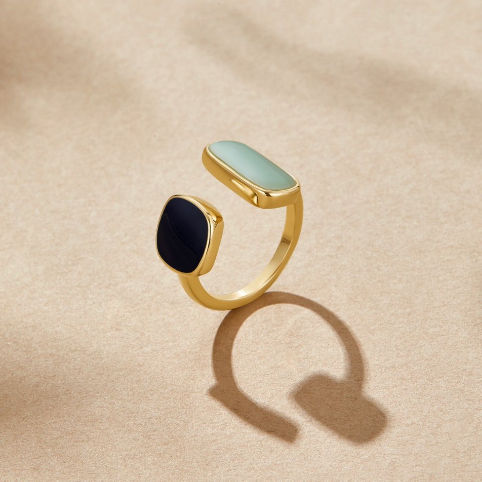 Anillo Abierto de Piedra Oro Dual