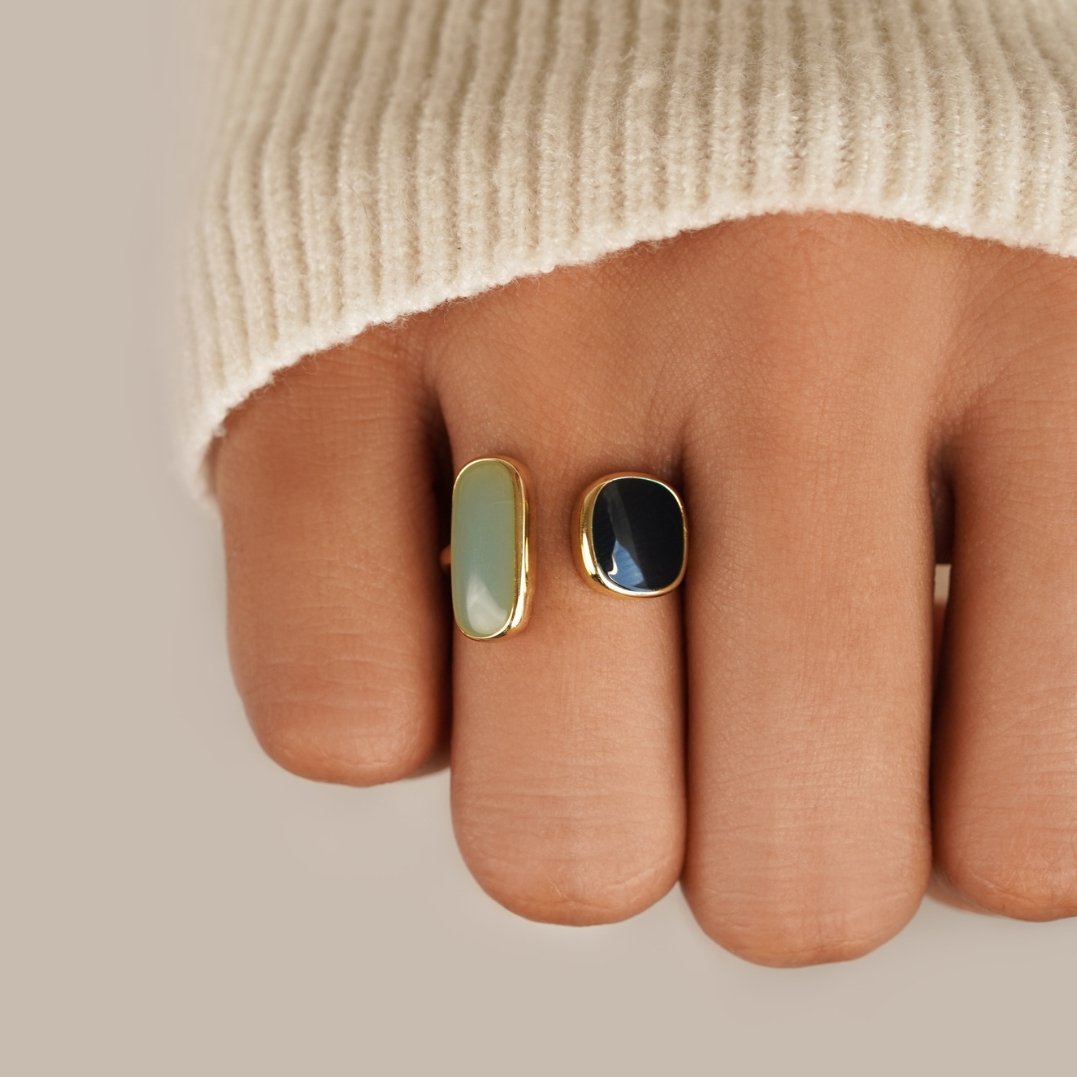 Anillo Abierto de Piedra Oro Dual