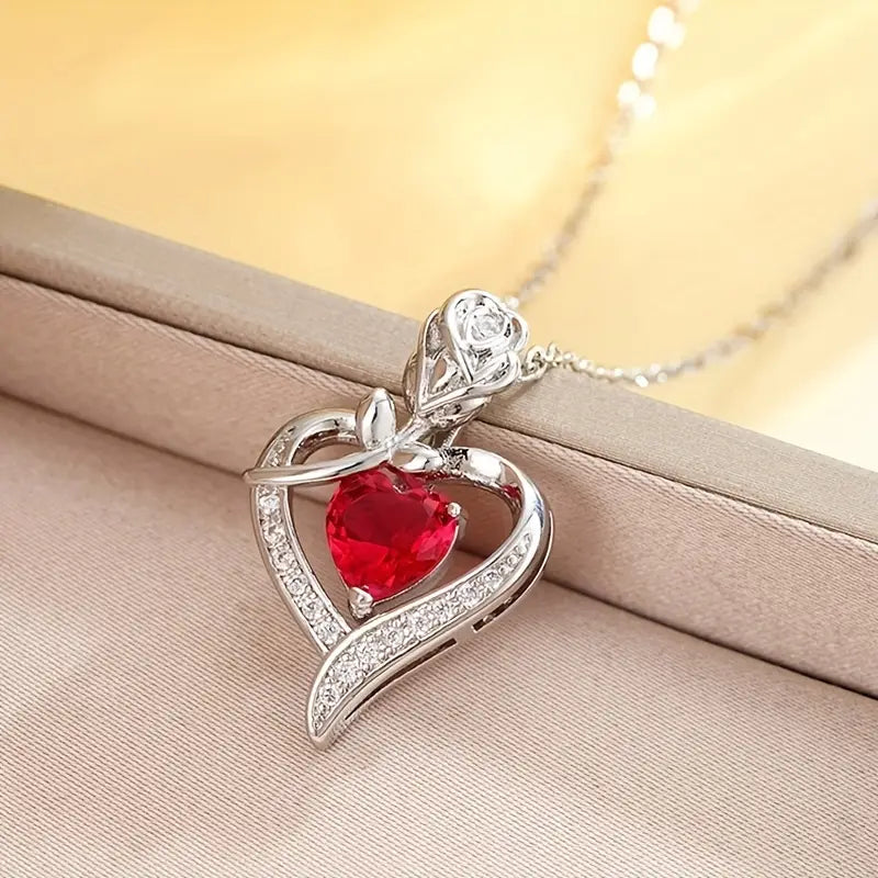 Collar con Colgante de Corazón Plata Rubí